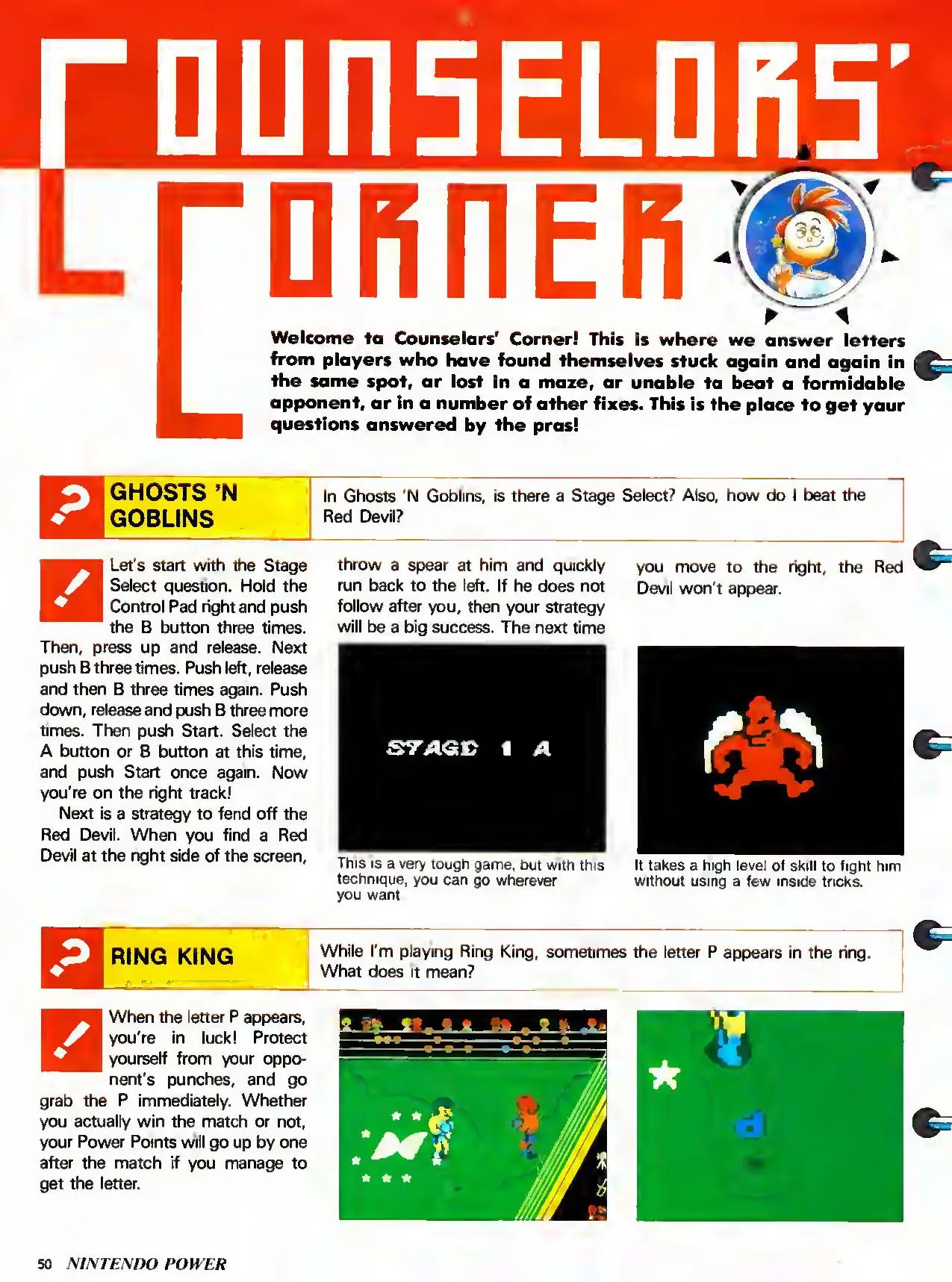 Counselor's Corner from Nintendo Power issue 1, page 50