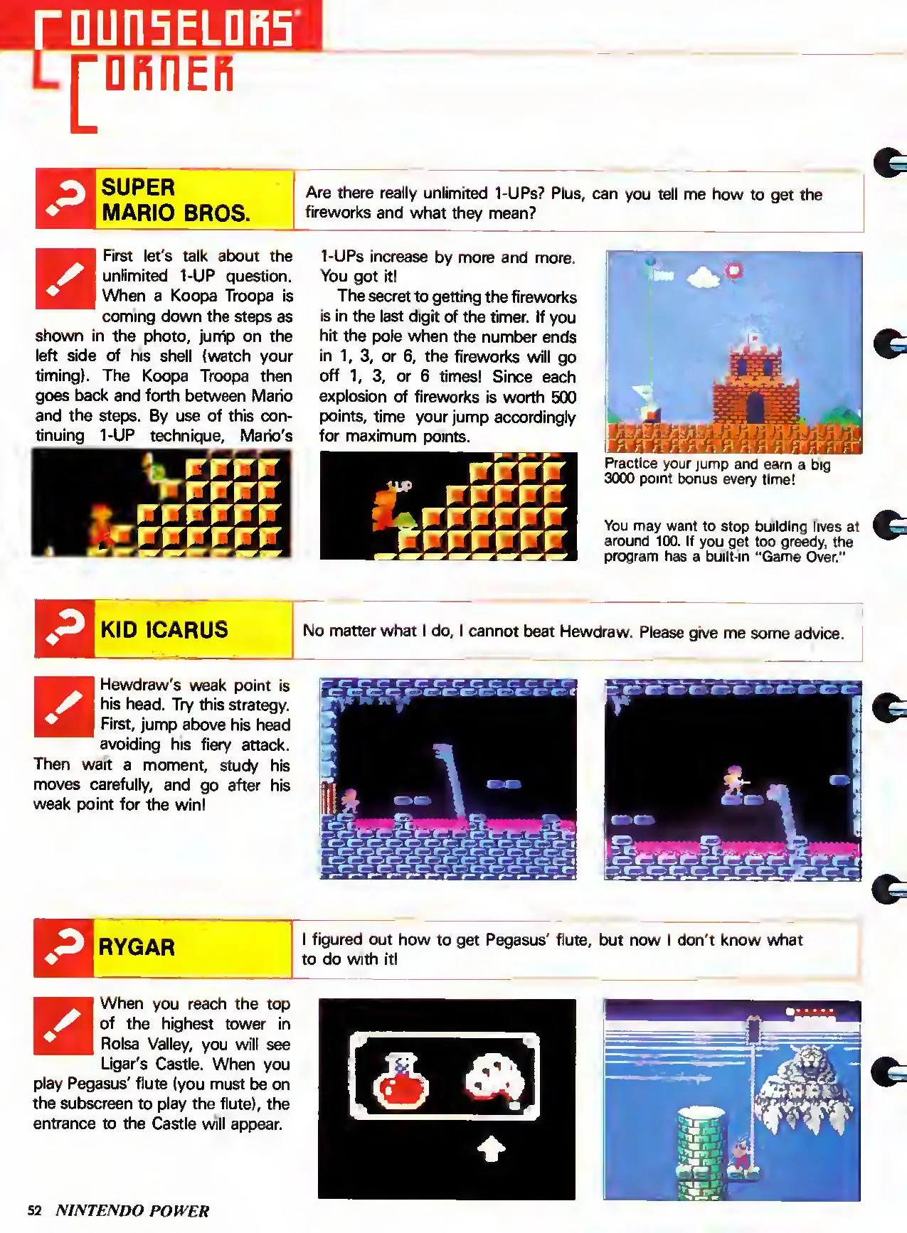 Counselor's Corner from Nintendo Power issue 1, page 52