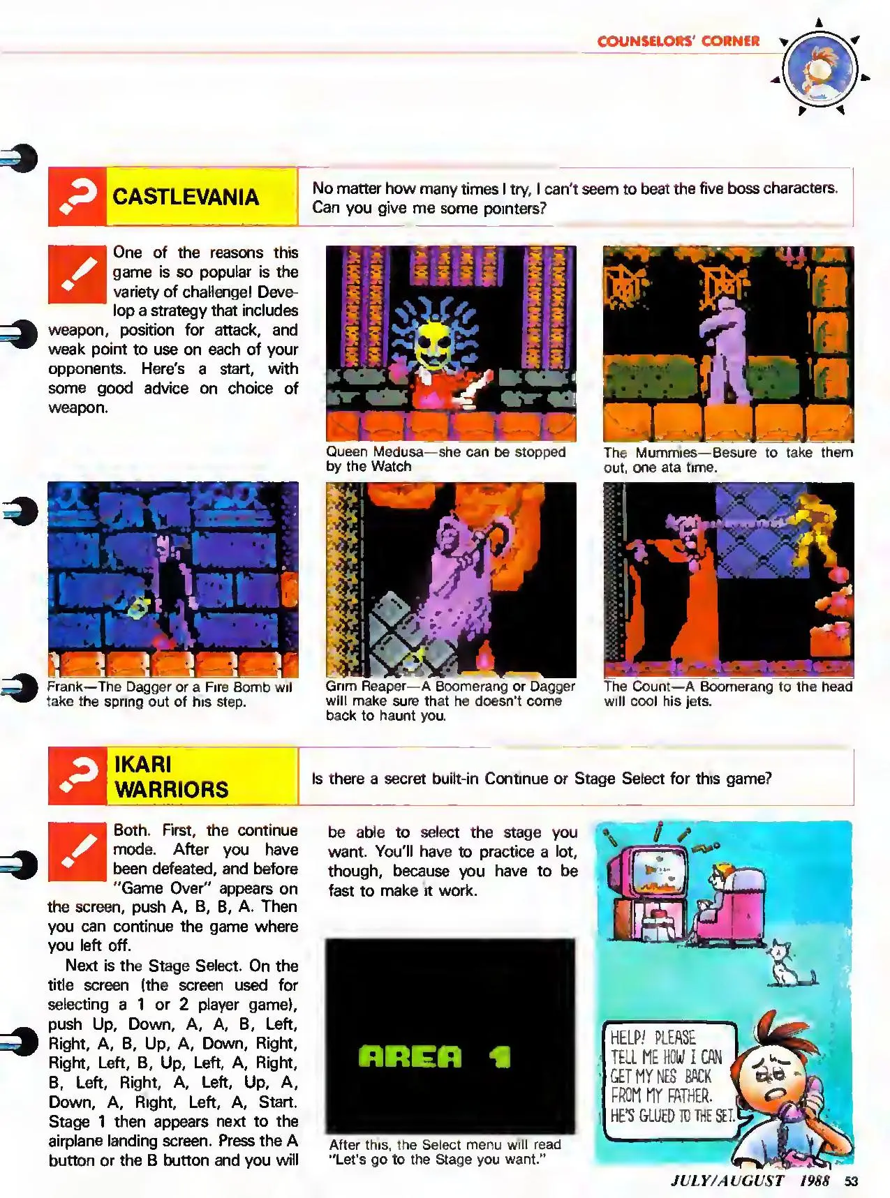 Counselor's Corner from Nintendo Power issue 1, page 53