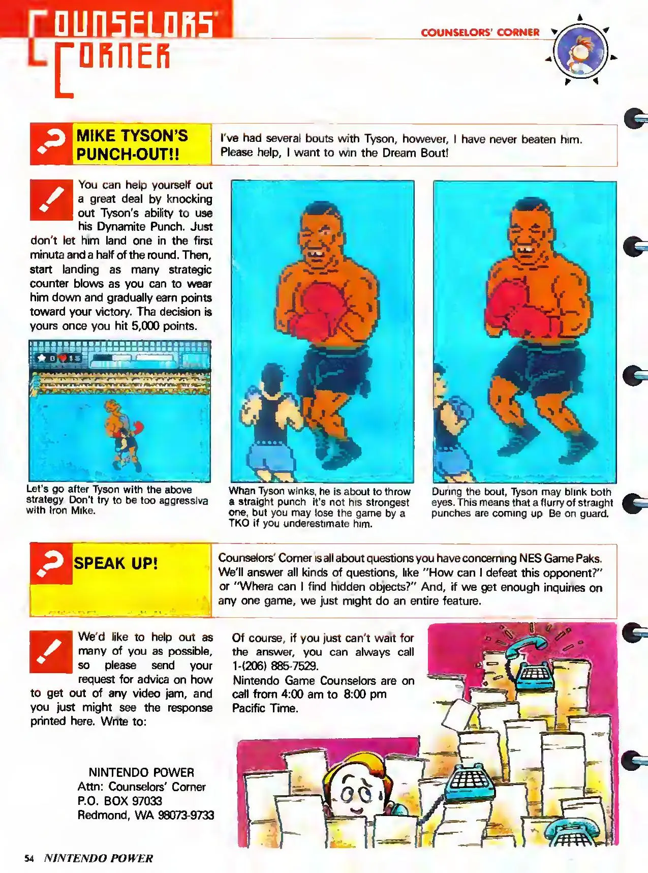 Counselor's Corner from Nintendo Power issue 1, page 54