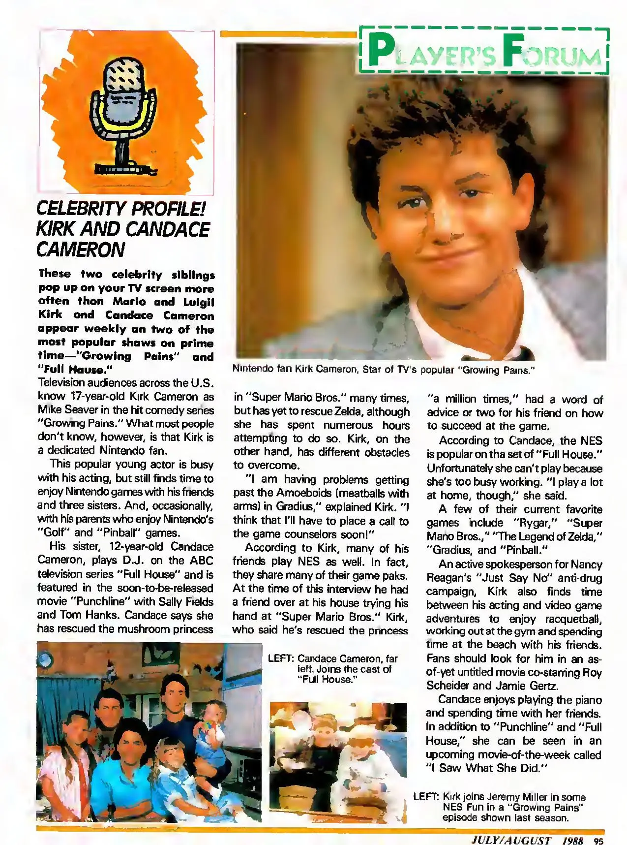 Nintendo Power issue 1 profile of Kirk Cameron and Candace Cameron