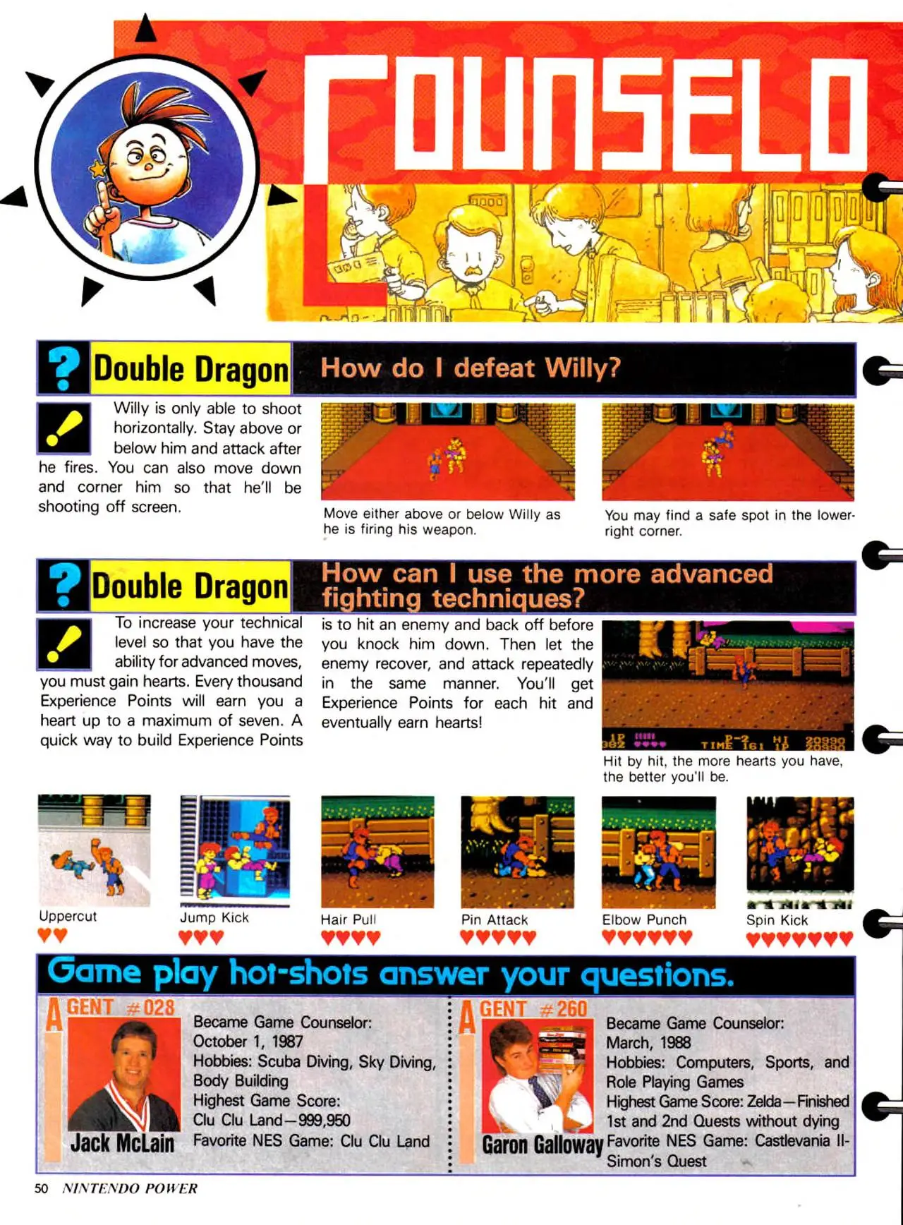 Counselor's Corner from Nintendo Power issue 3, page 50