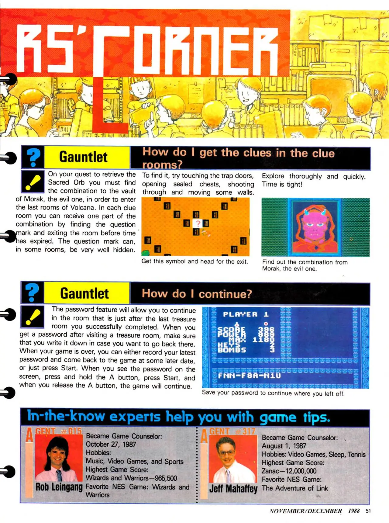 Counselor's Corner from Nintendo Power issue 3, page 51