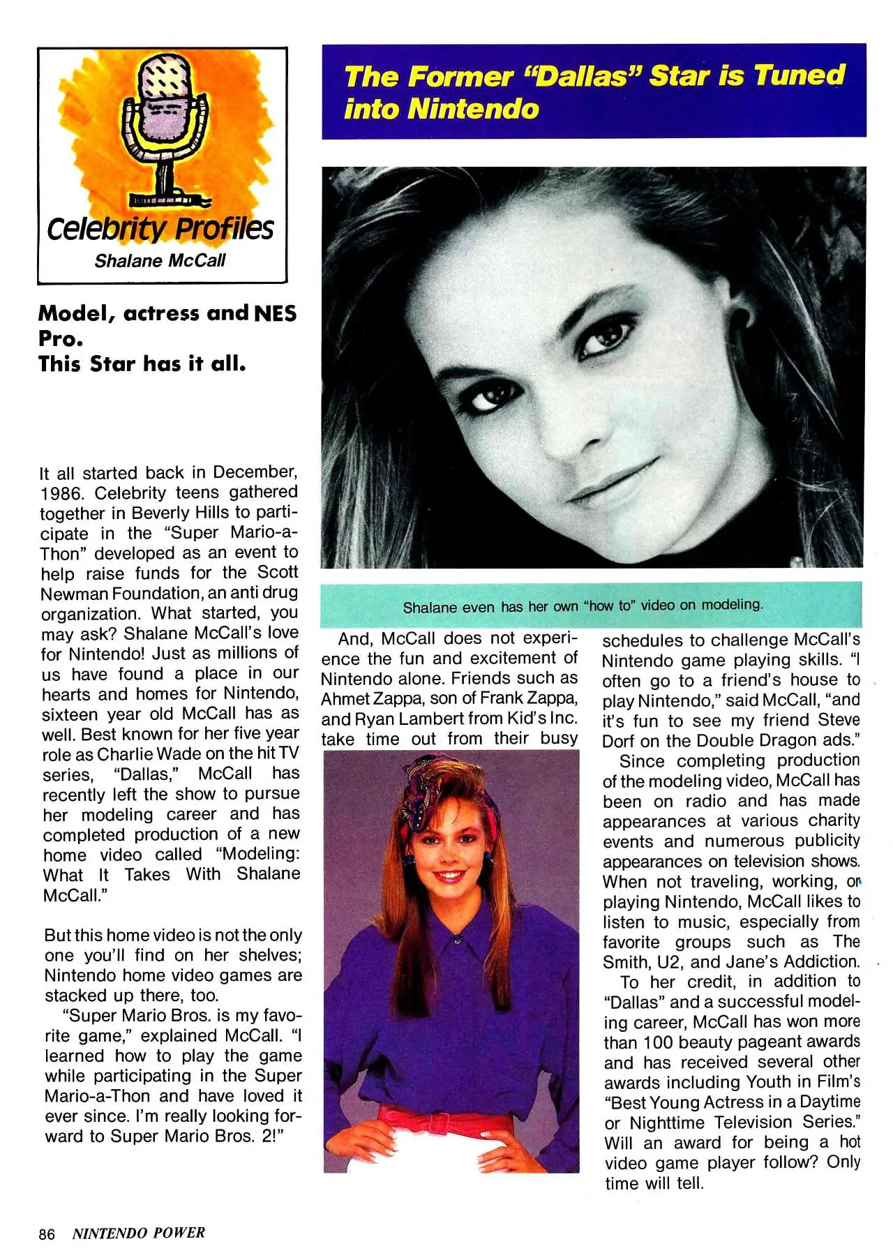 Nintendo Power issue 5 profile of Shalane McCall, page 86