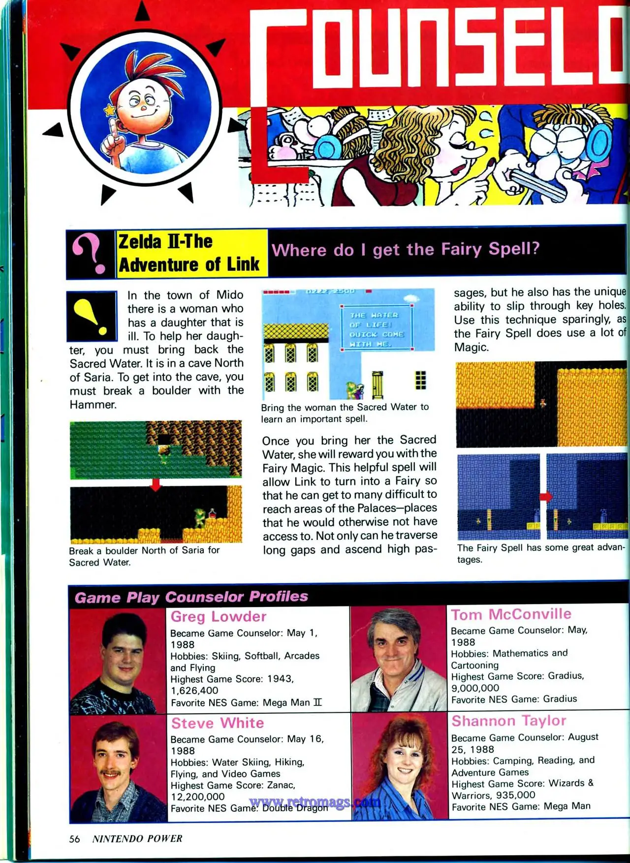 Counselor's Corner from Nintendo Power issue 6, page 56