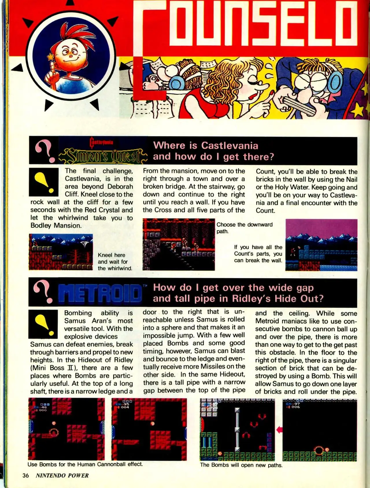 Counselor's Corner from Nintendo Power issue 8, page 36
