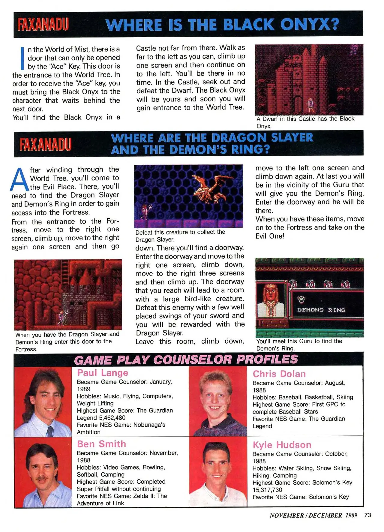 Counselor's Corner from Nintendo Power issue 9, page 73