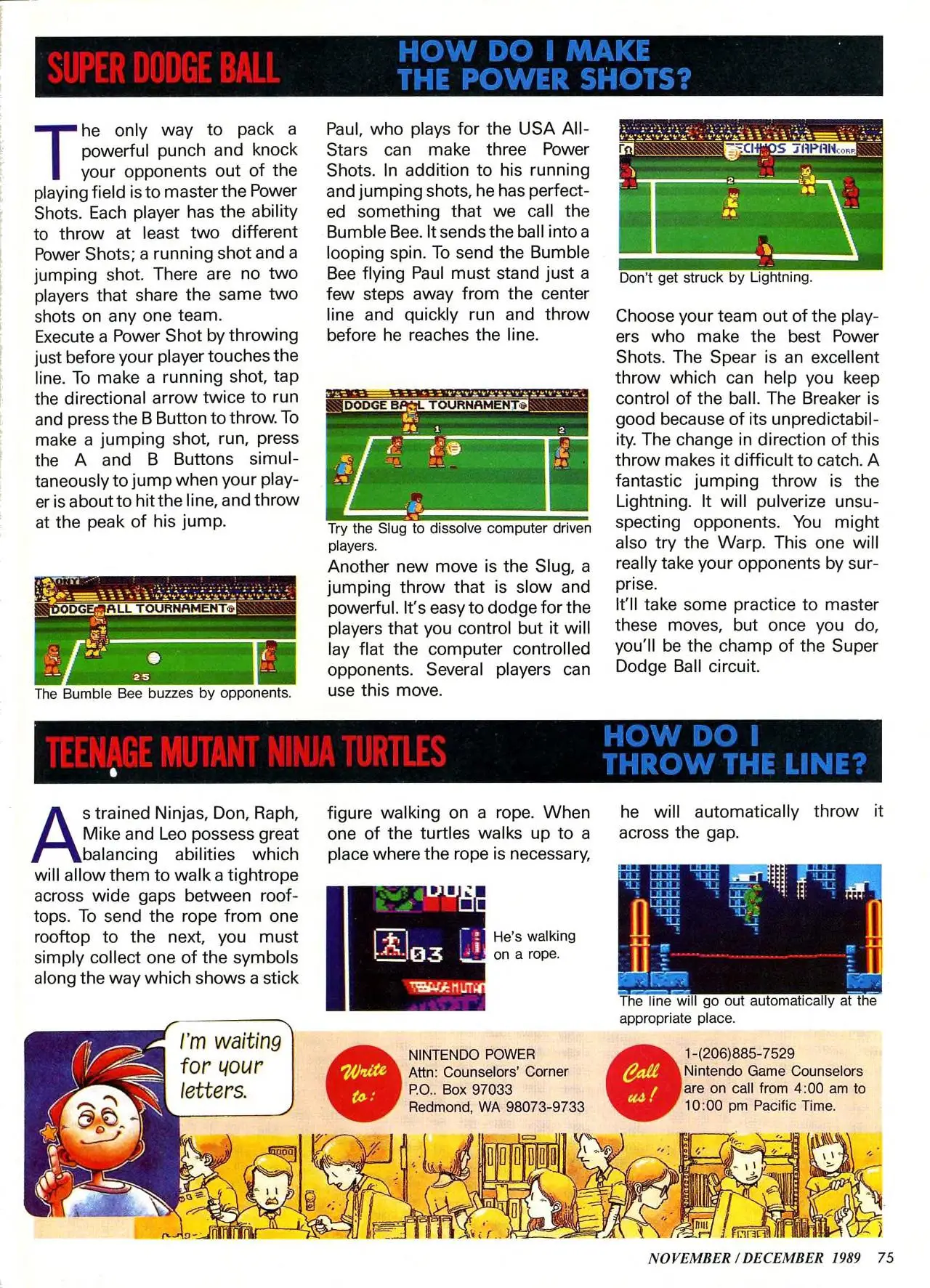 Counselor's Corner from Nintendo Power issue 9, page 75