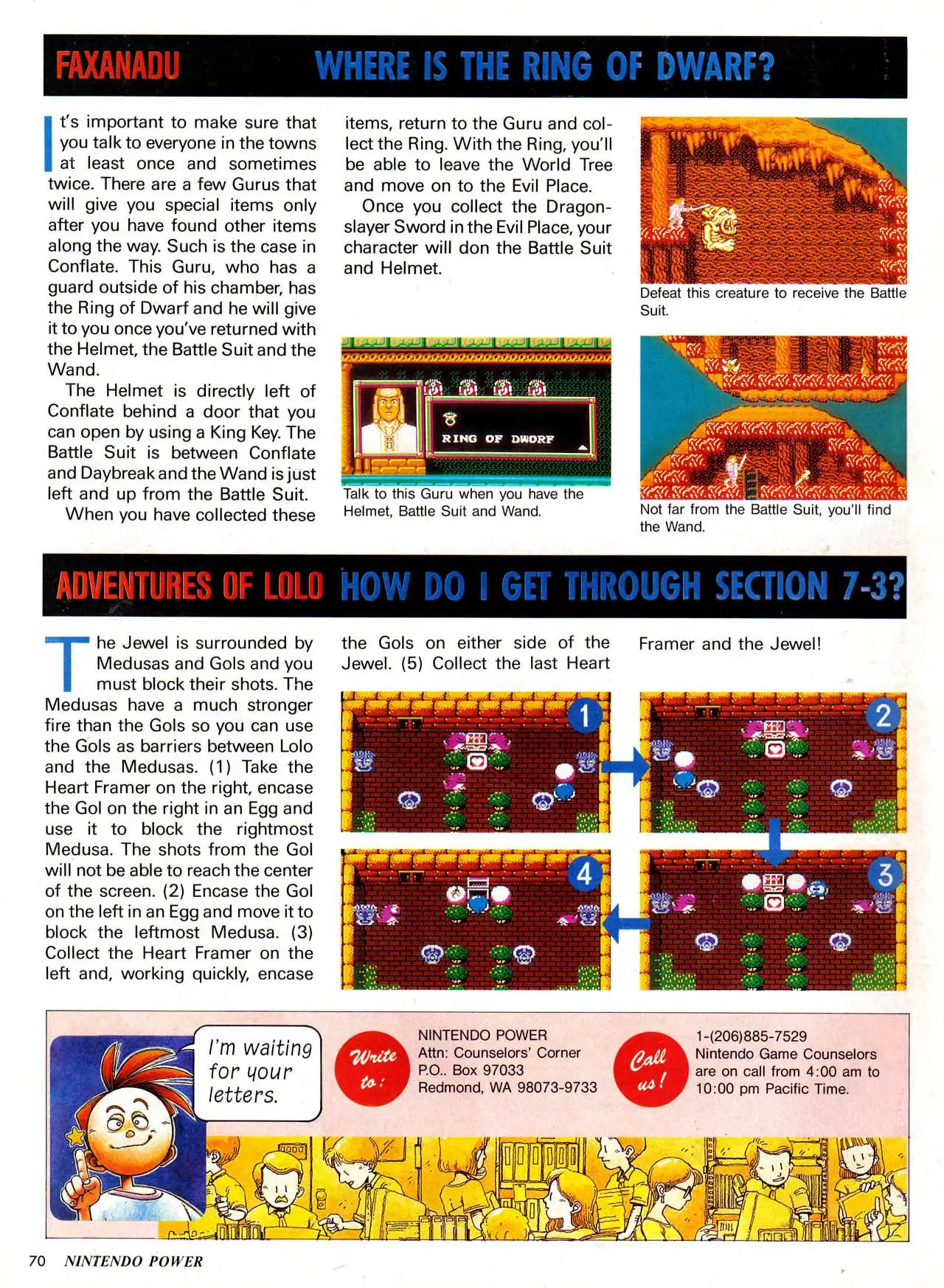 Counselor's Corner from Nintendo Power issue 10, page 70