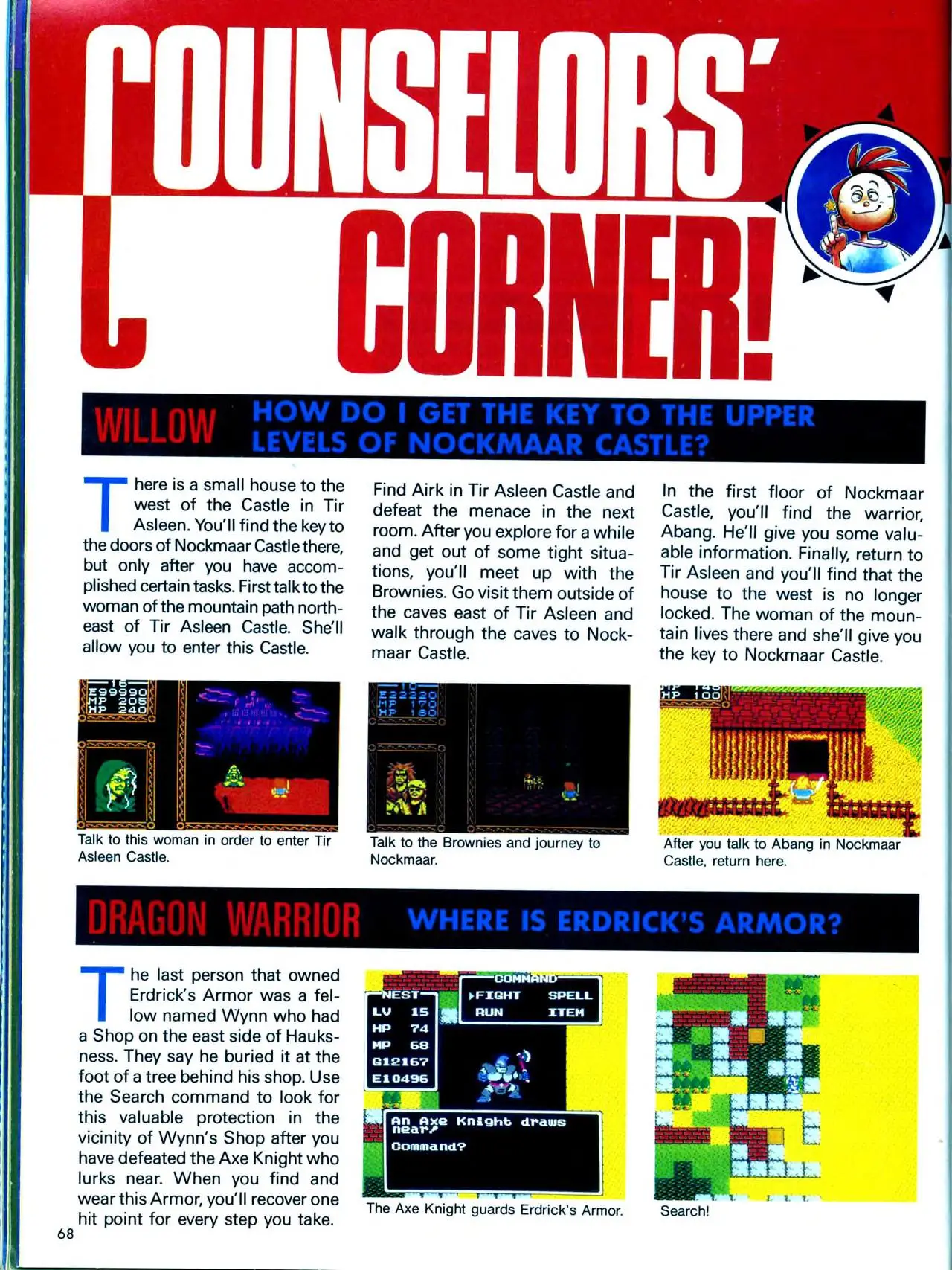 Counselor's Corner from Nintendo Power issue 11, page 68
