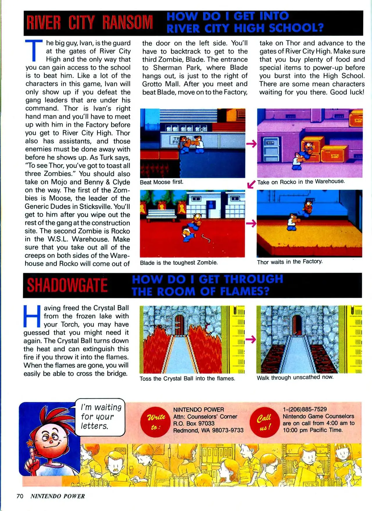 Counselor's Corner from Nintendo Power issue 11, page 70