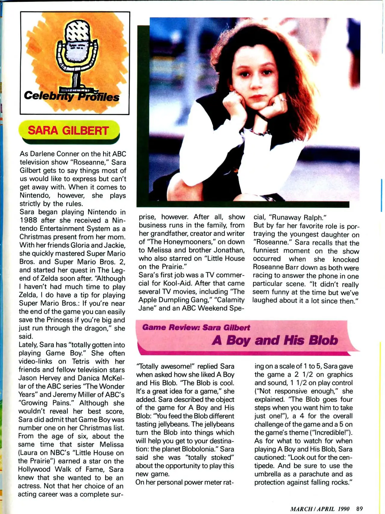 Nintendo Power issue 11 profile of Sara Gilbert