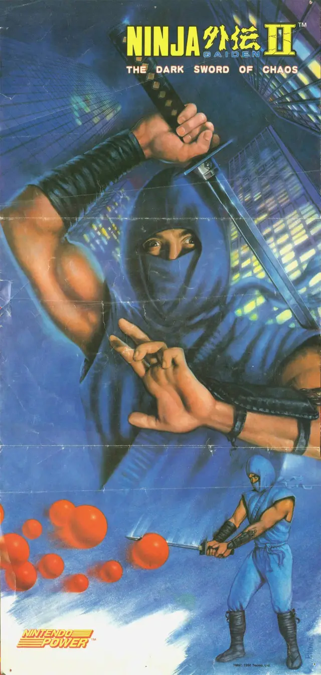 Pull-out poster from Nintendo Power issue 15 — Ninja Gaiden II: The Dark Sword of Chaos