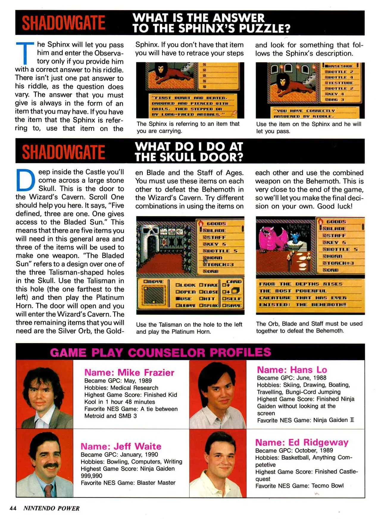 Counselor's Corner from Nintendo Power issue 16, page 44
