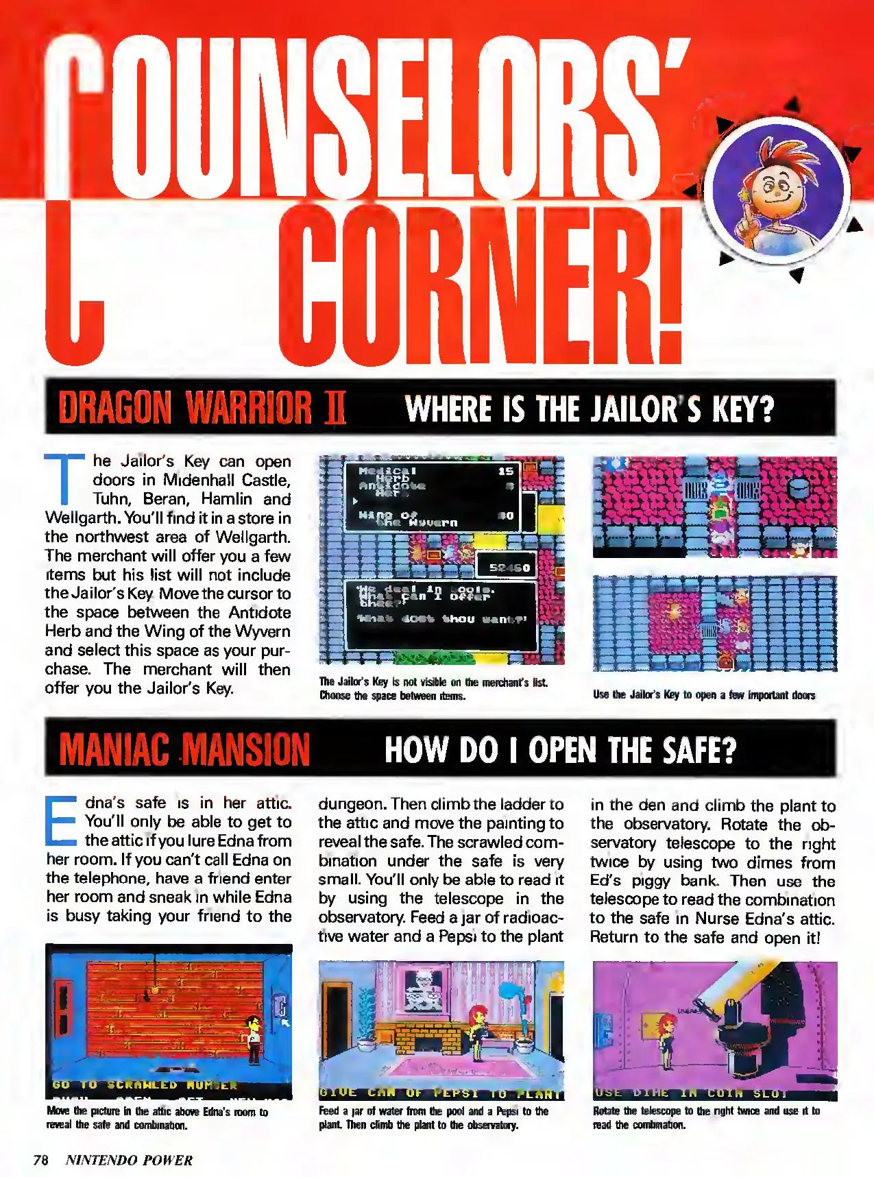 Counselor's Corner from Nintendo Power issue 21, page 78