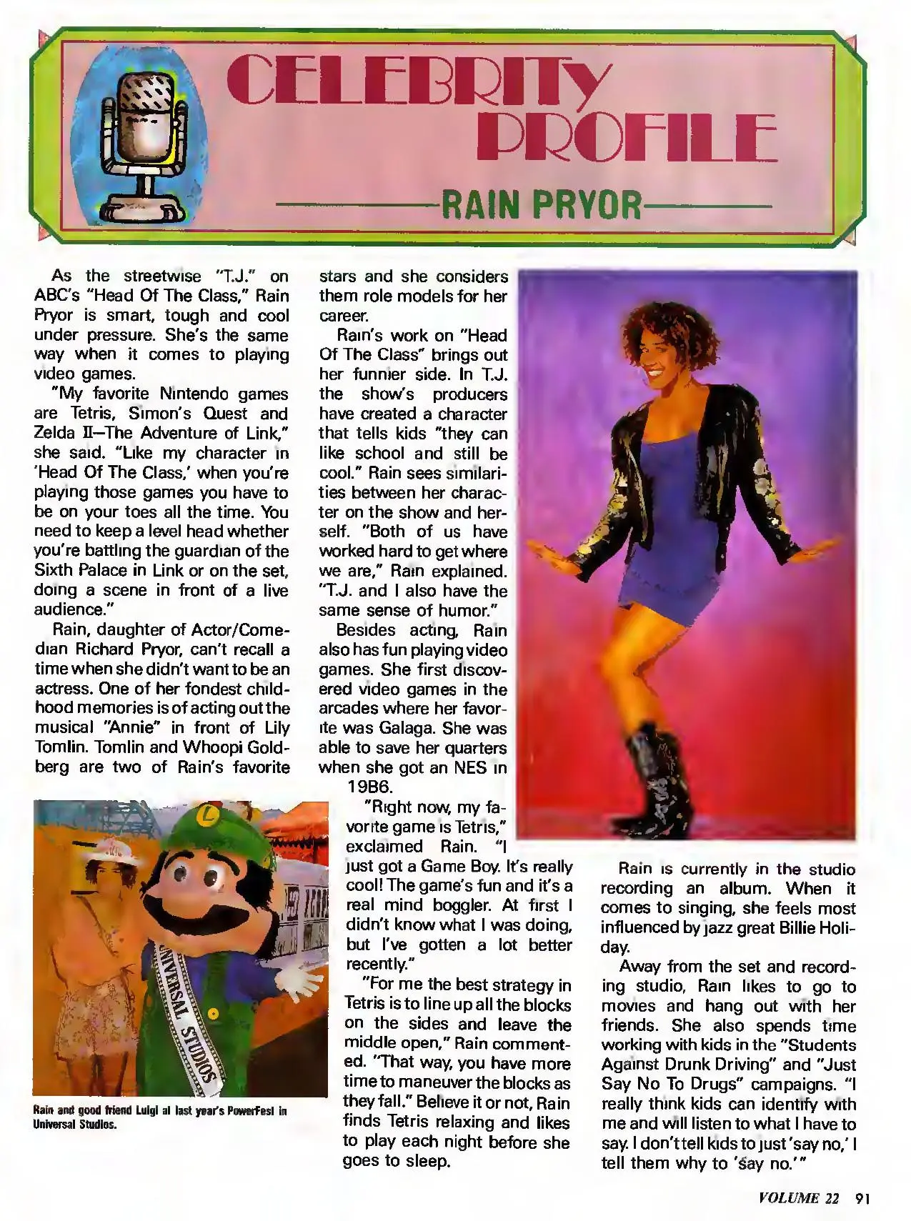 Nintendo Power issue 22 profile of Rain Pryor, page 91