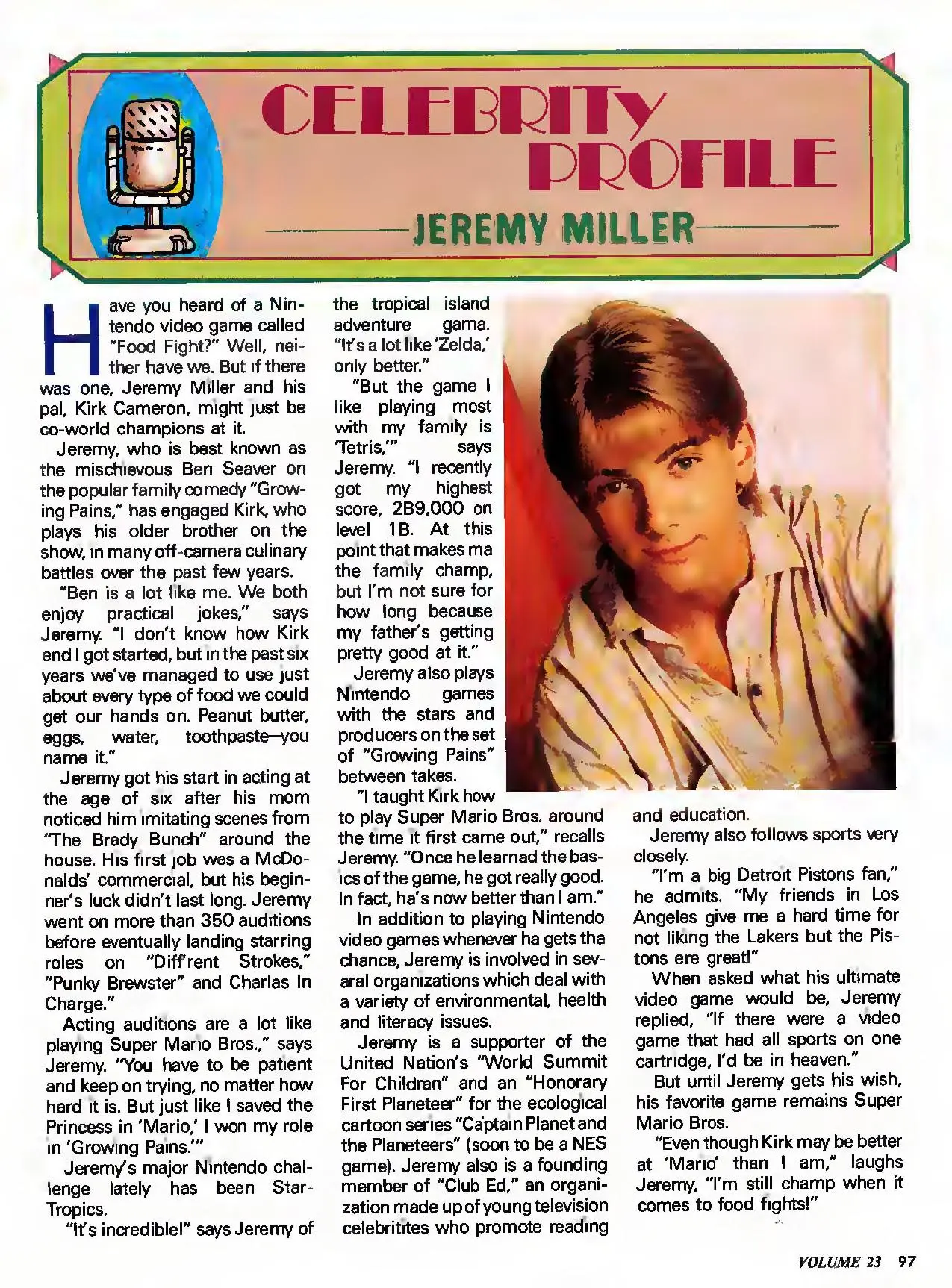 Nintendo Power issue 23 profile of Jeremy Miller, page 97