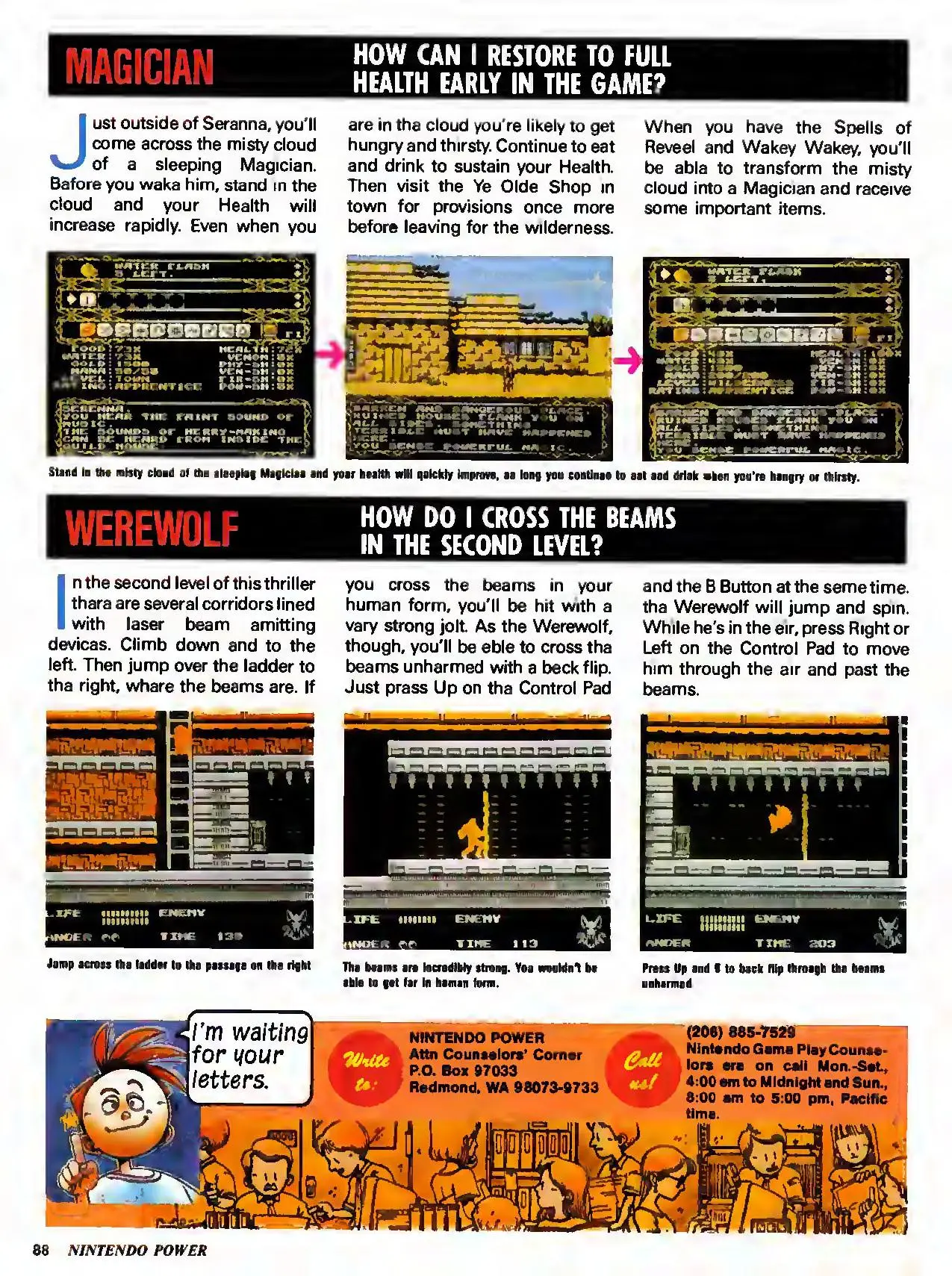 Counselor's Corner from Nintendo Power issue 24, page 88