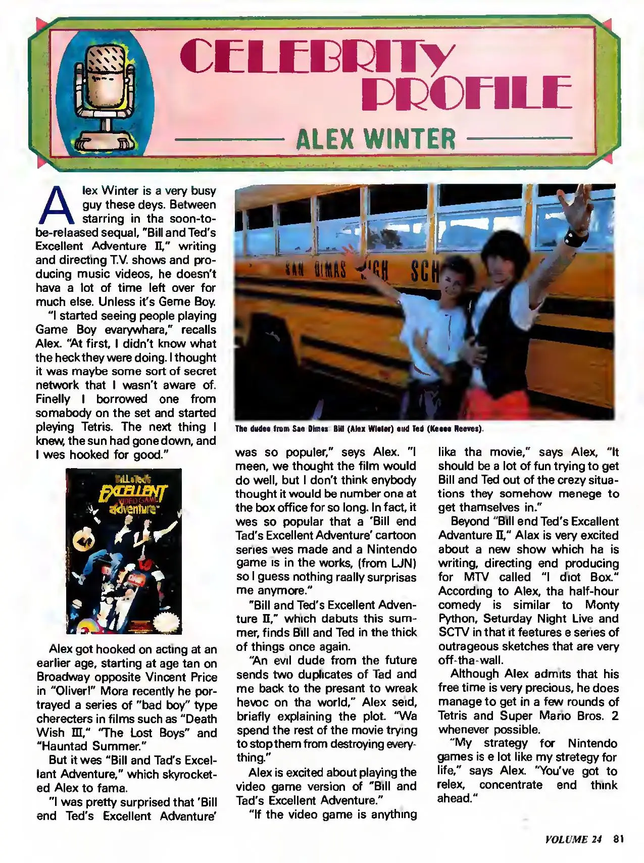 Nintendo Power issue 24 profile of Alex Winter, page 81