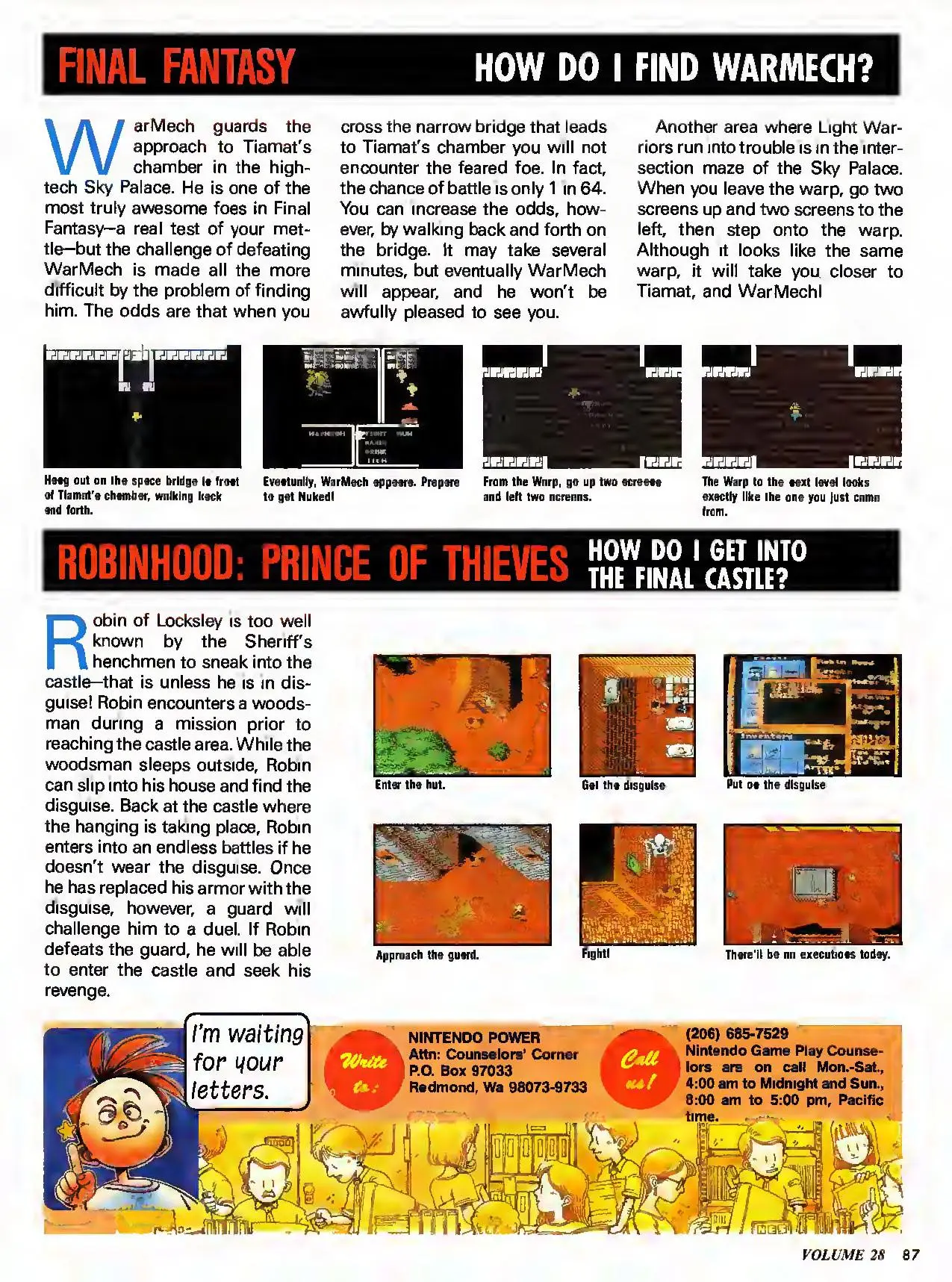 Counselor's Corner from Nintendo Power issue 28, page 87