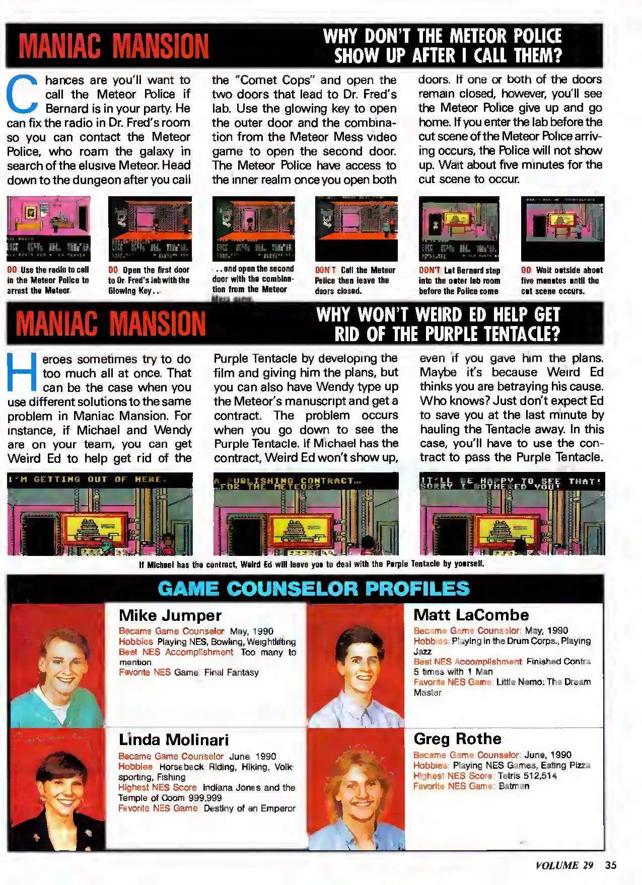 Counselor's Corner from Nintendo Power issue 29, page 35