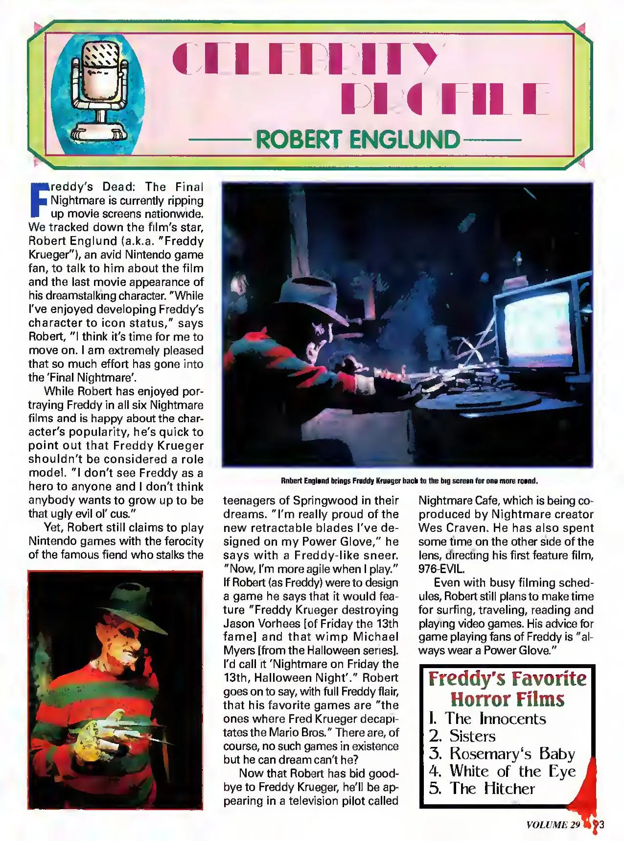 Nintendo Power issue 30 profile of Robert Englund, page 93