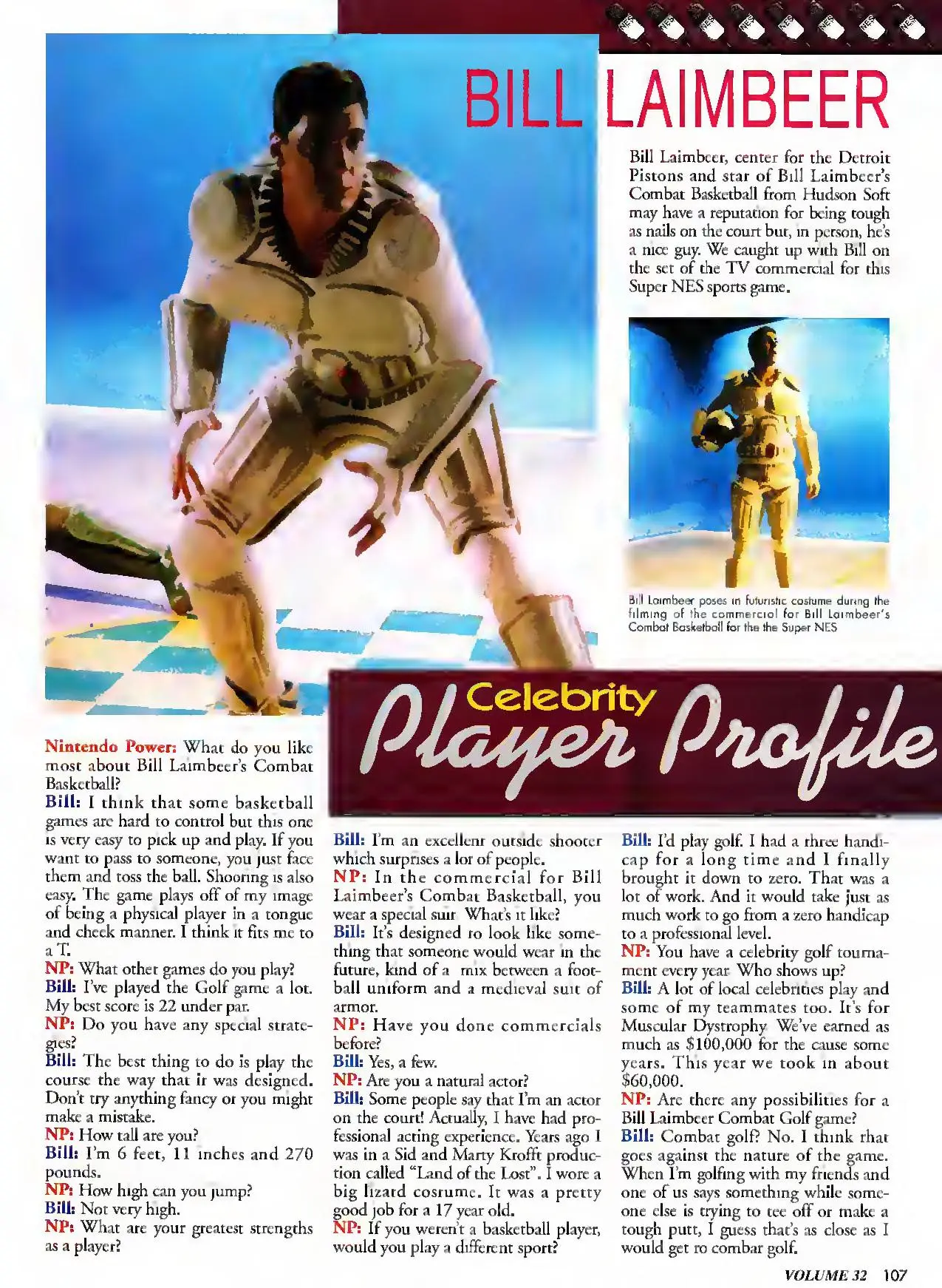 Nintendo Power issue 32 profile of Bill Laimbeer, page 107