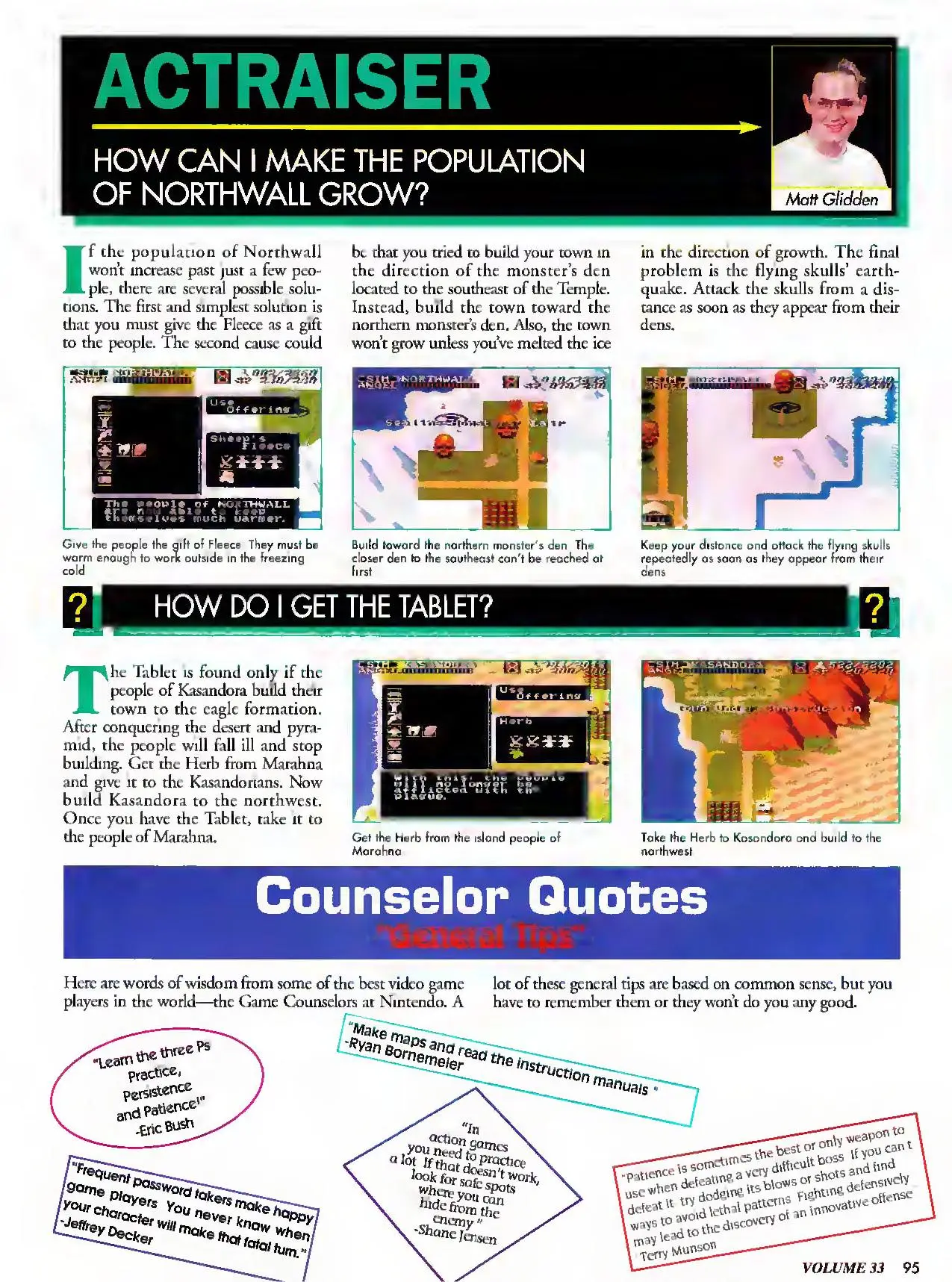 Counselor's Corner from Nintendo Power issue 33, page 95