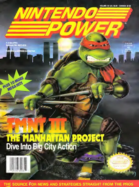 Nintendo Power issue 33 cover — TMNT III: The Manhattan Project