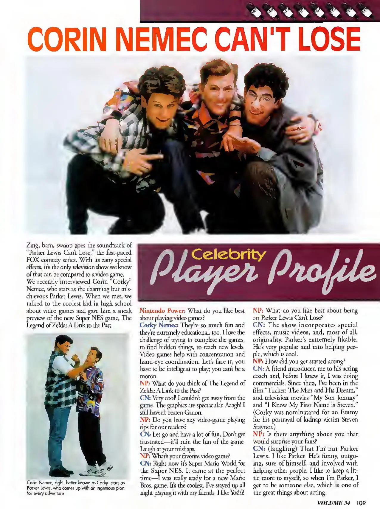 Nintendo Power issue 34 profile of Corin Nemec, page 109