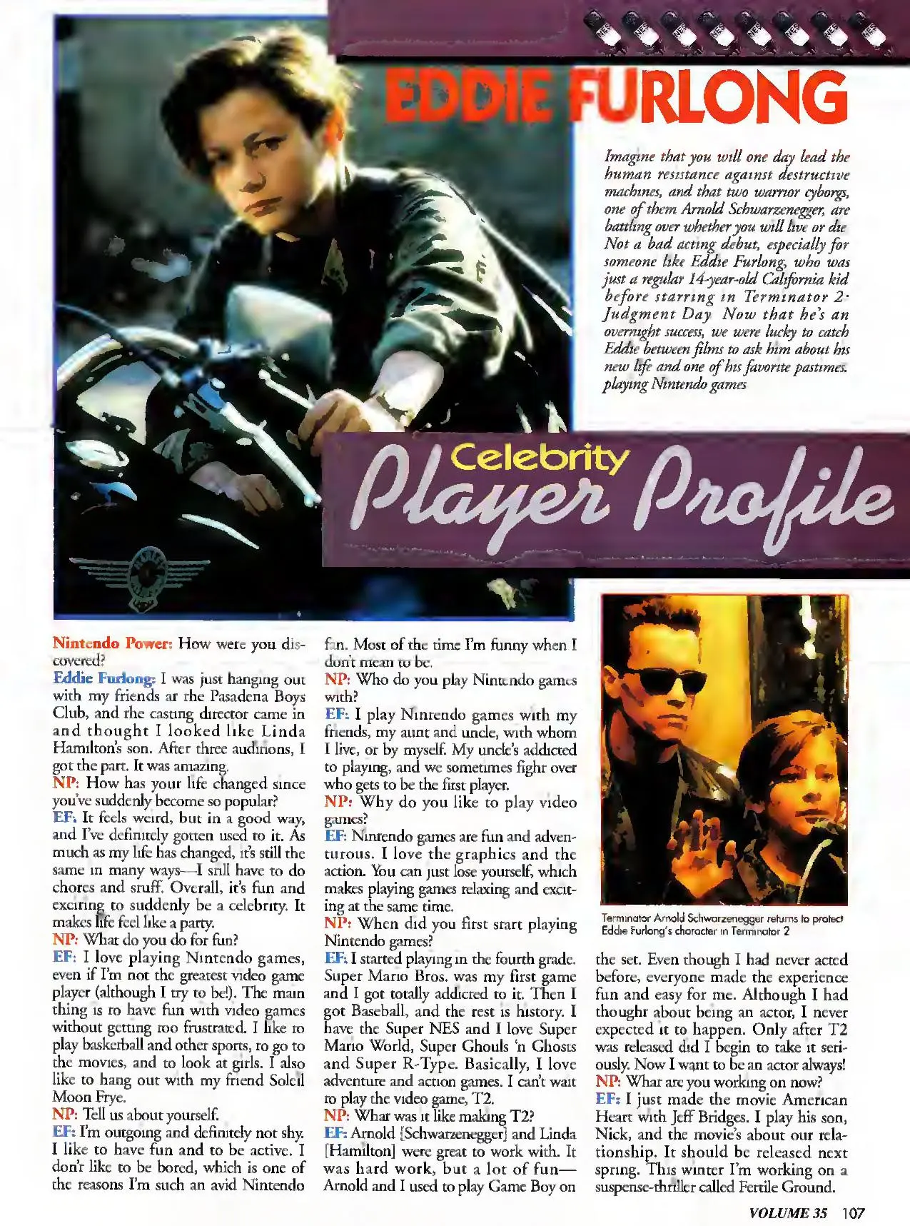 Nintendo Power issue 35 profile of Eddie Furlong, page 107