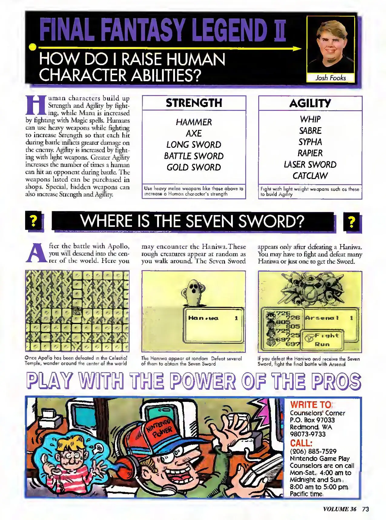Counselor's Corner from Nintendo Power issue 36, page 73