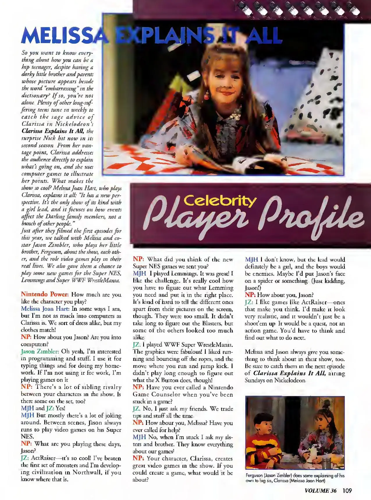 Nintendo Power issue 36 profile of Melissa Joan Hart, page 109