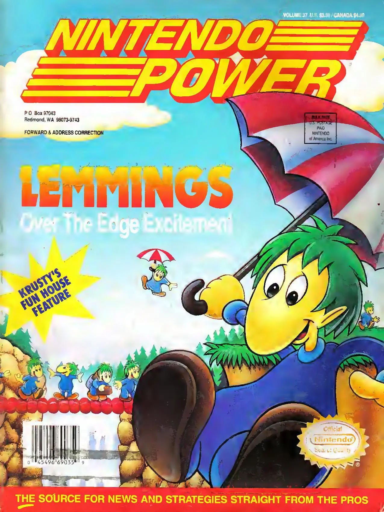 Nintendo Power issue 37 cover — Lemmings