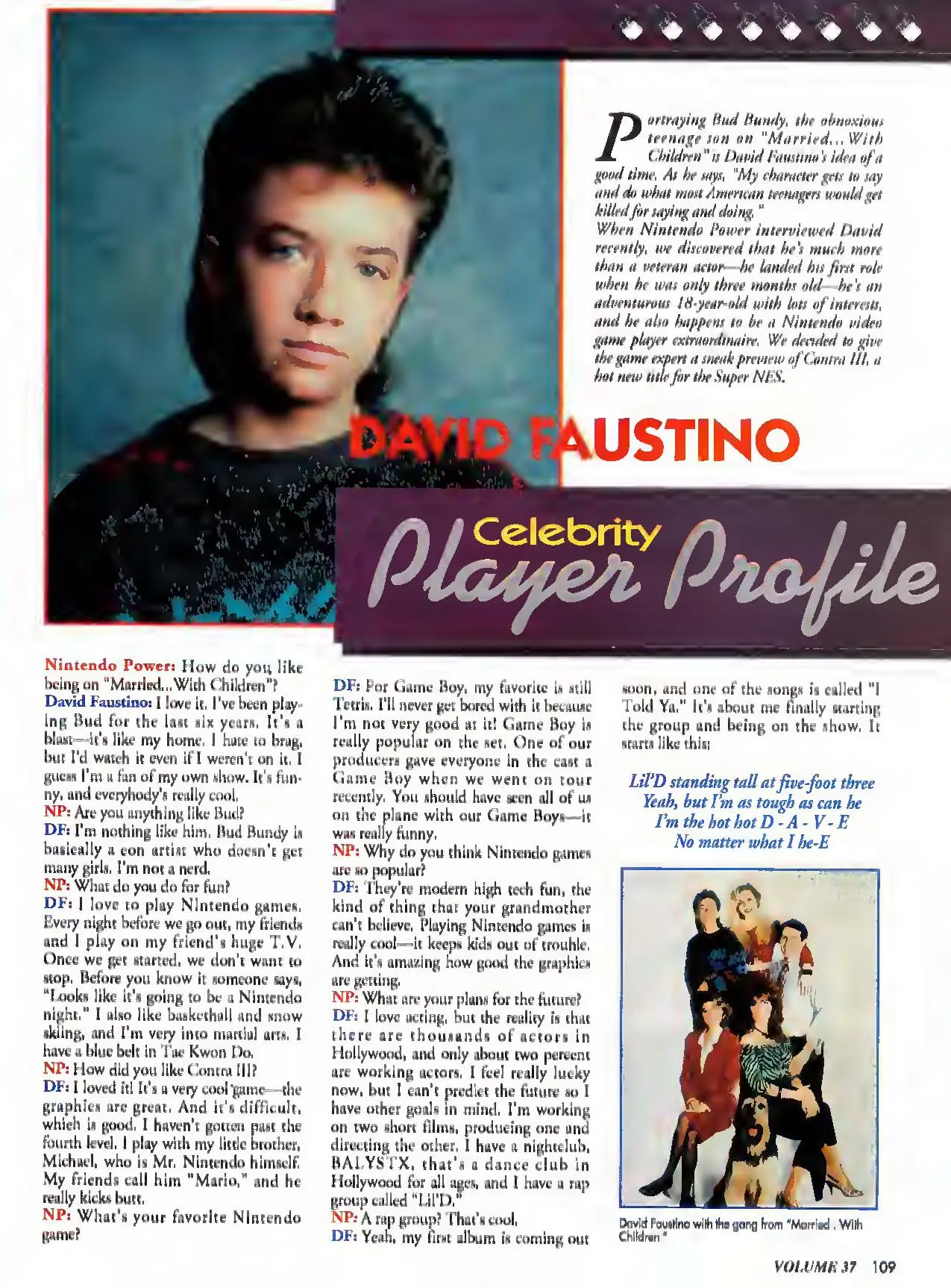 Nintendo Power issue 37 profile of David Faustino, page 109