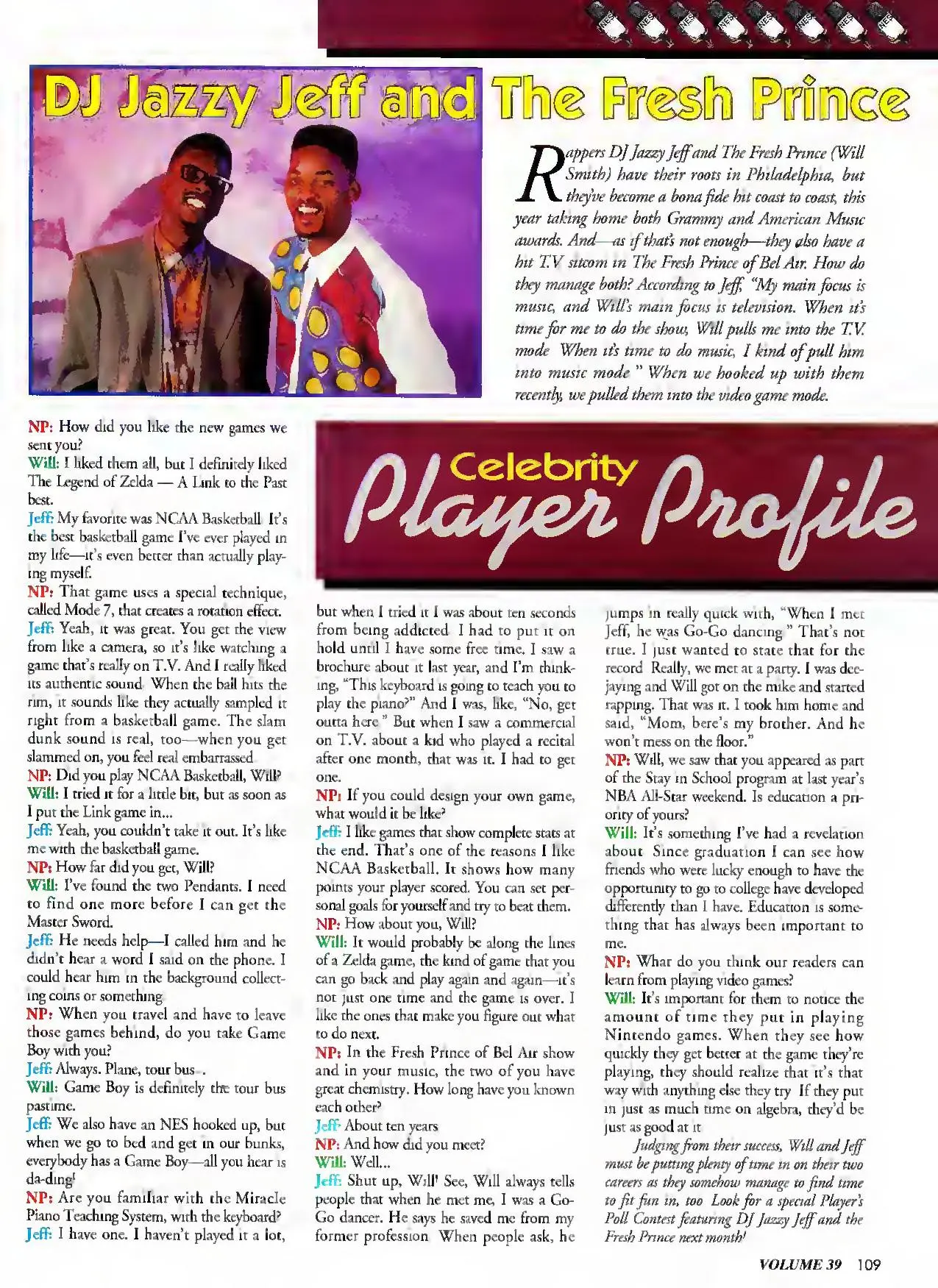 Nintendo Power issue 39 profile of DJ Jazzy Jeff and Will Smith, page 109