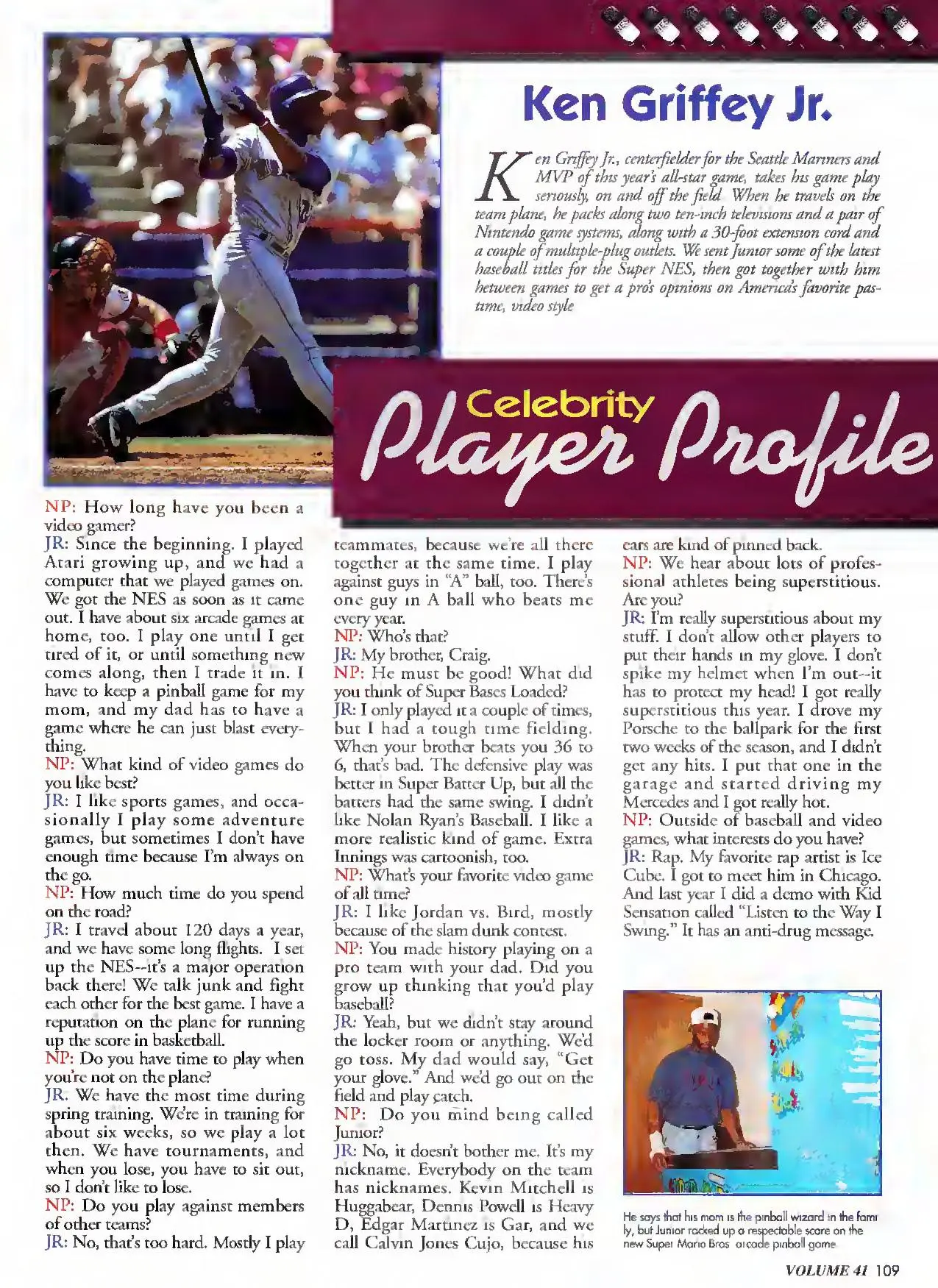 Nintendo Power issue 41 profile of Ken Griffey Jr., page 109