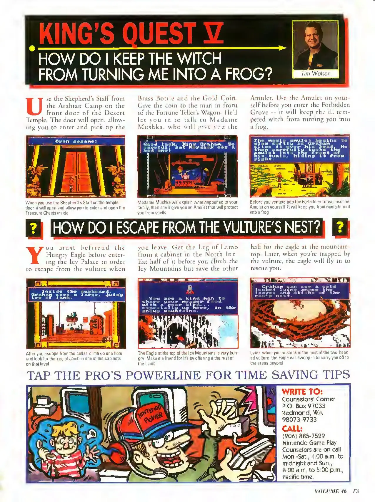 Counselor's Corner from Nintendo Power issue 46, page 73