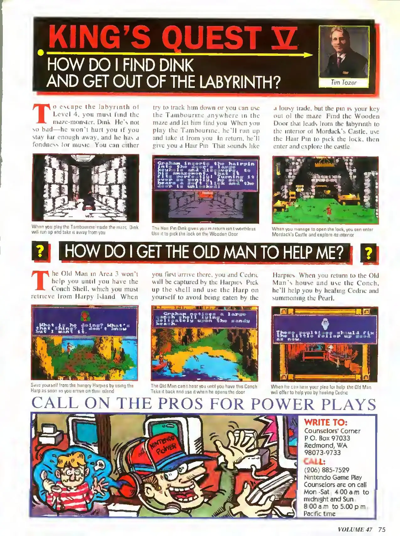 Counselor's Corner from Nintendo Power issue 47, page 75