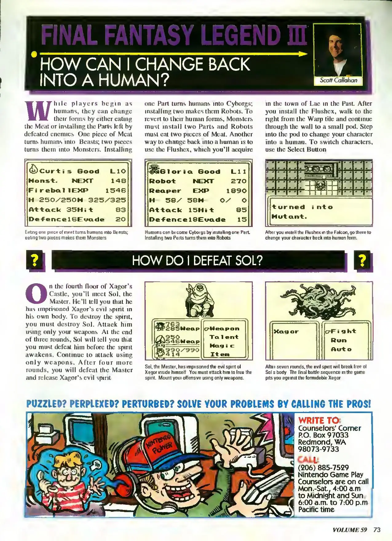 Counselor's Corner from Nintendo Power issue 59, page 73