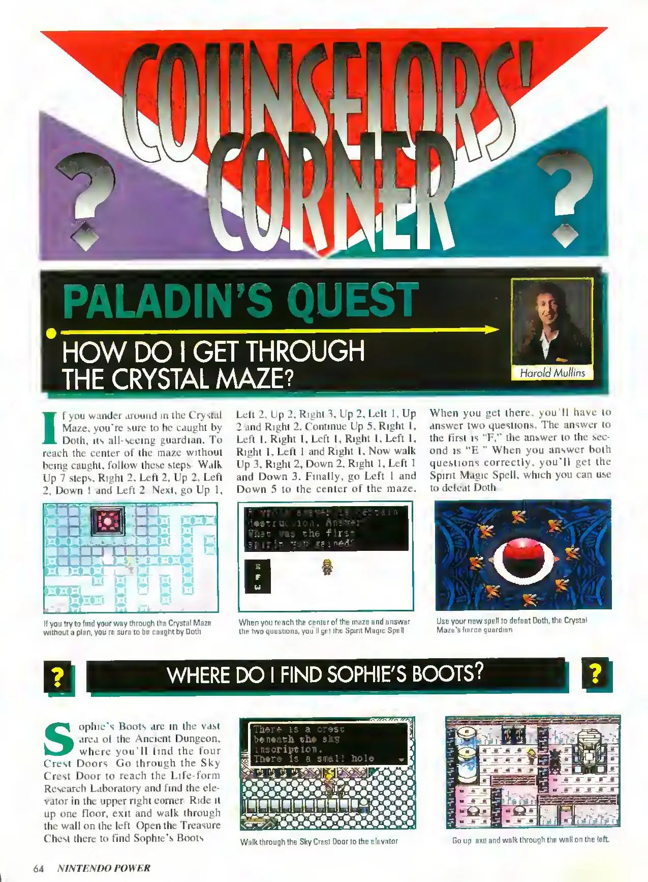 Counselor's Corner from Nintendo Power issue 63, page 64