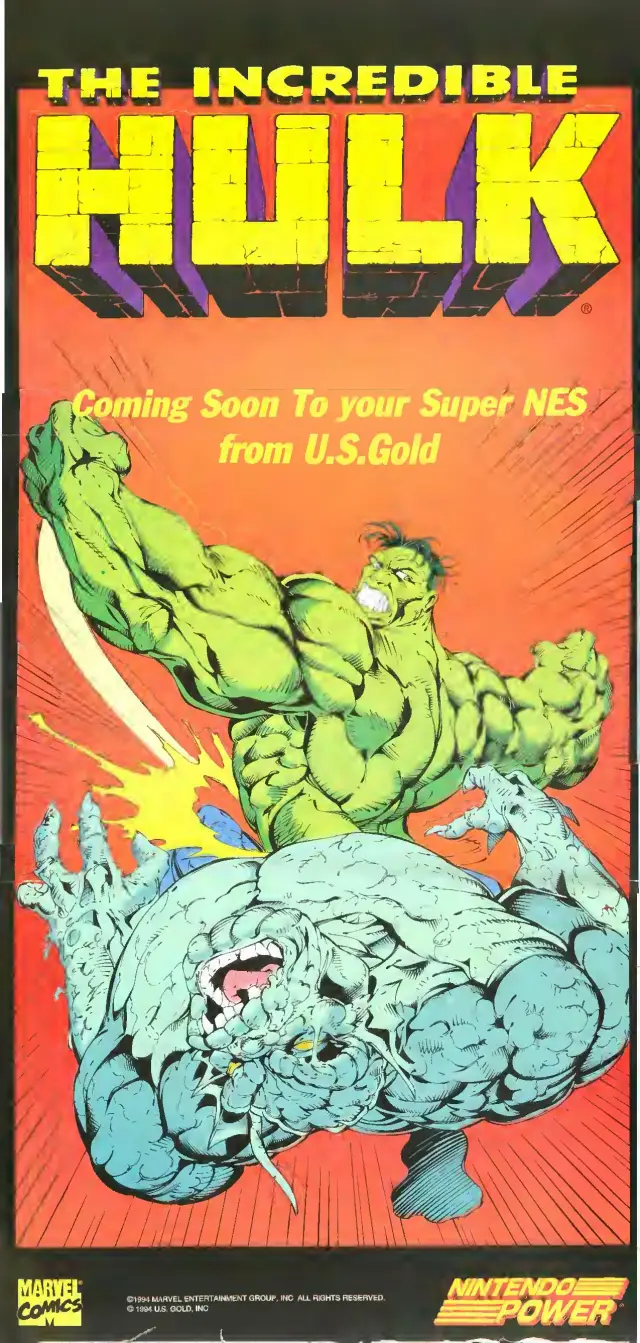 Pull-out poster from Nintendo Power issue 63 — The Incredible Hulk