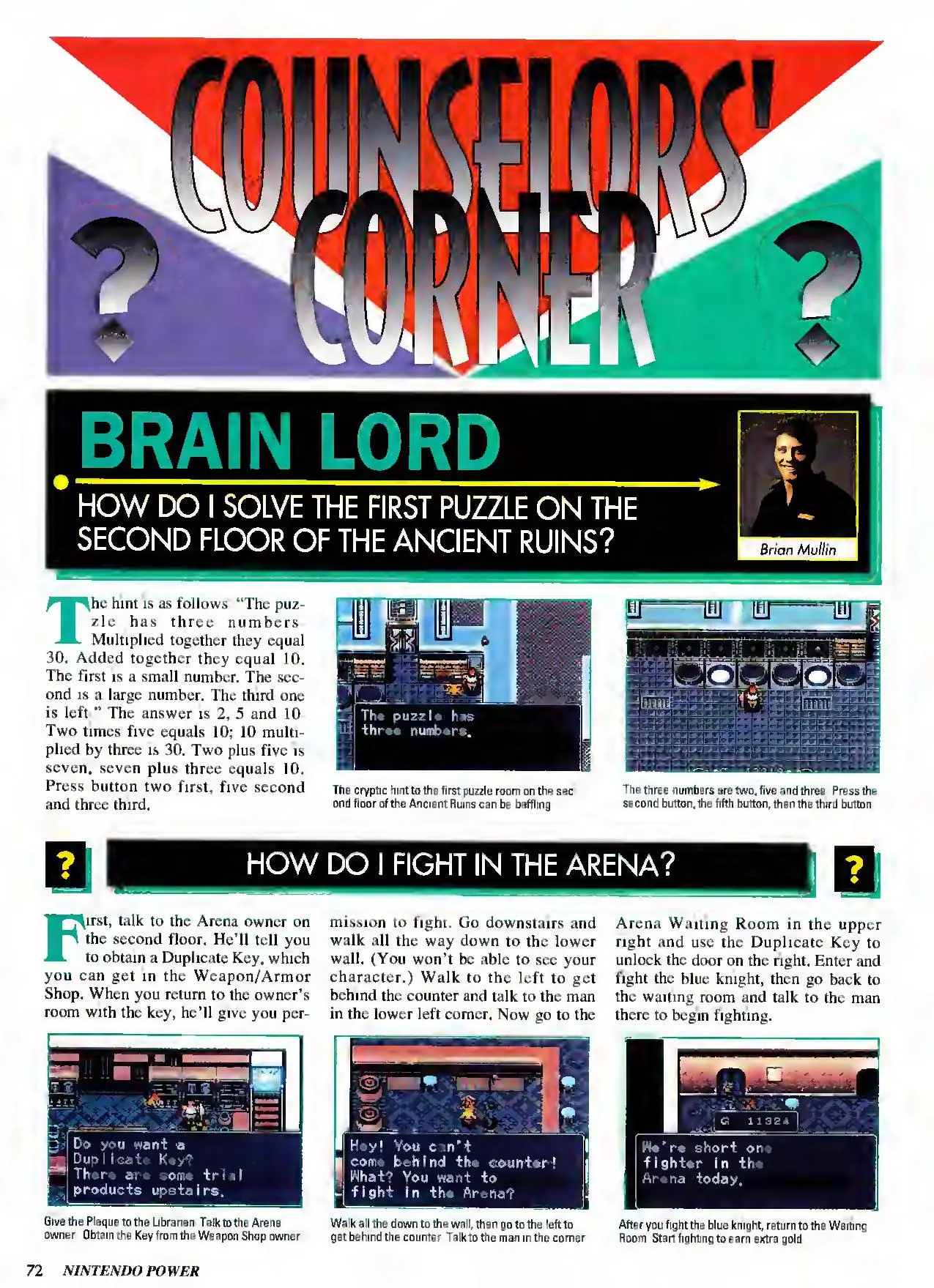 Counselor's Corner from Nintendo Power issue 67, page 72