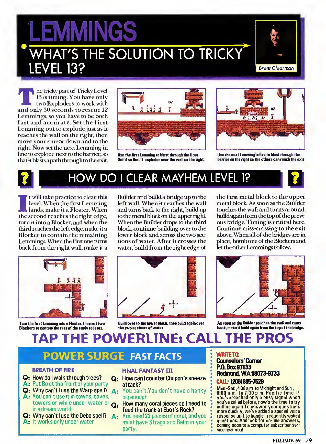 Counselor's Corner from Nintendo Power issue 69, page 79