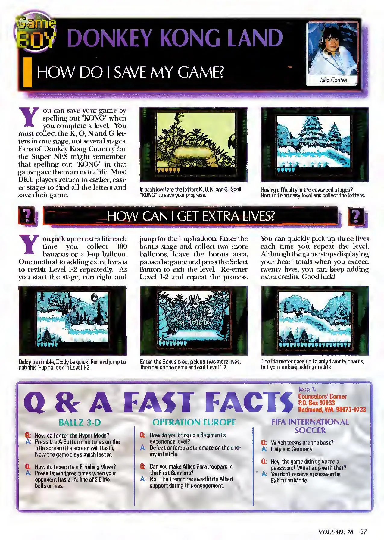 Counselor's Corner from Nintendo Power issue 78, page 87