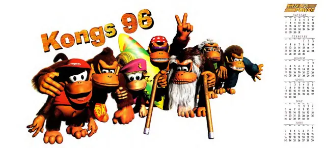 Pull-out poster from Nintendo Power issue 80 — Donkey Kong Country 2: Diddy's Kong Quest 1996 calendar
